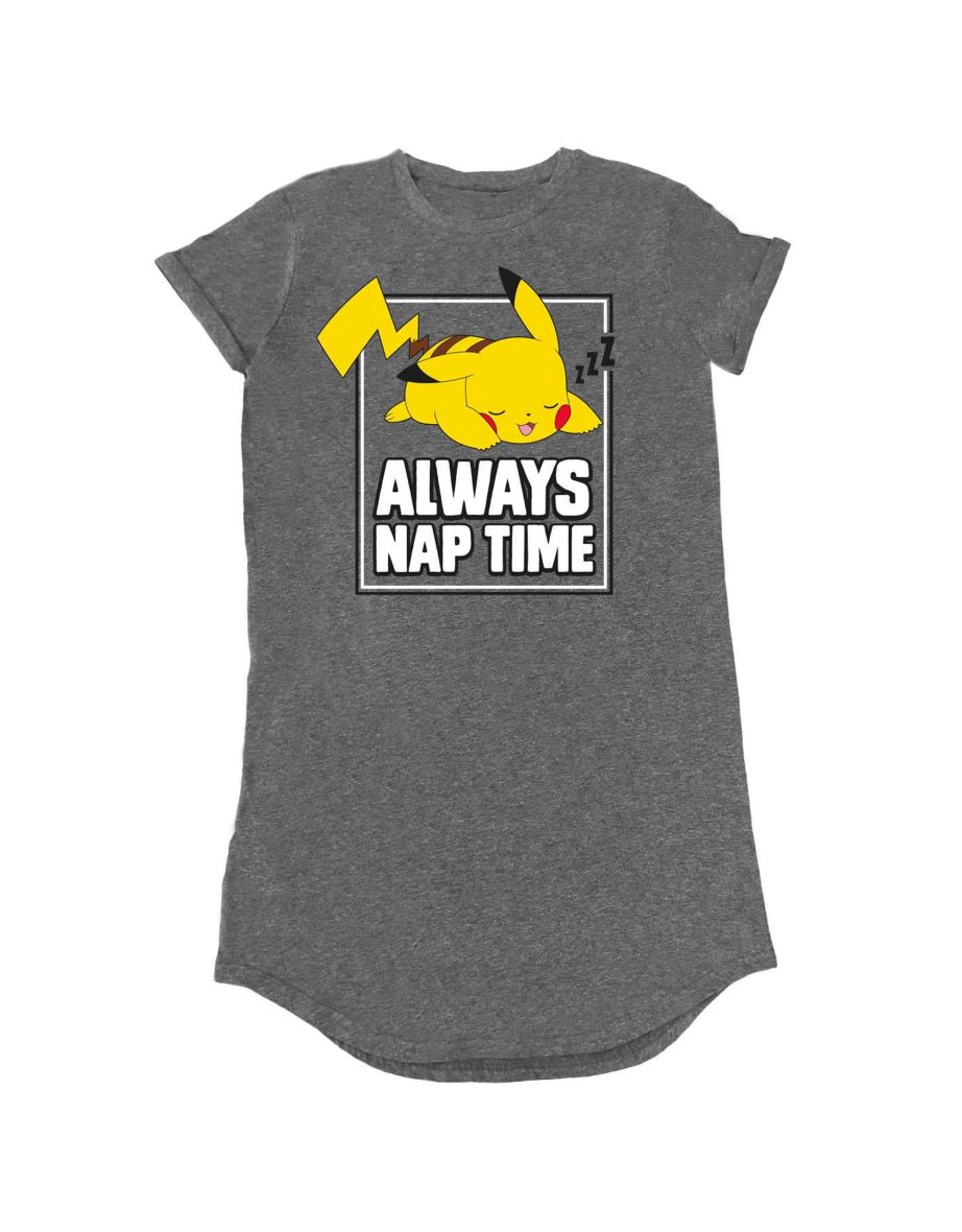 Pokemon Womens/Ladies Pikachu Heather T-Shirt Dress - Dark Heather Grey