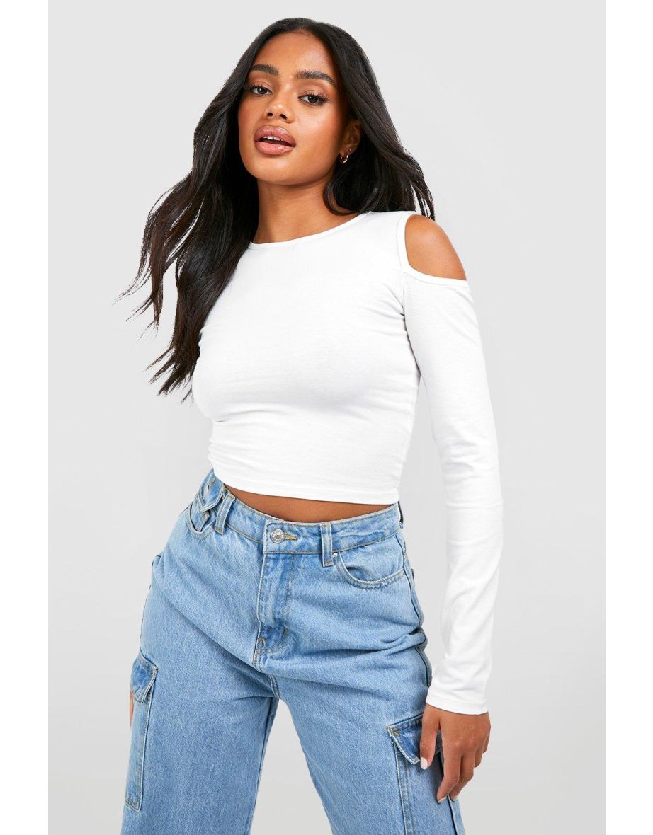 Cut Out Sleeve Crop Top - white