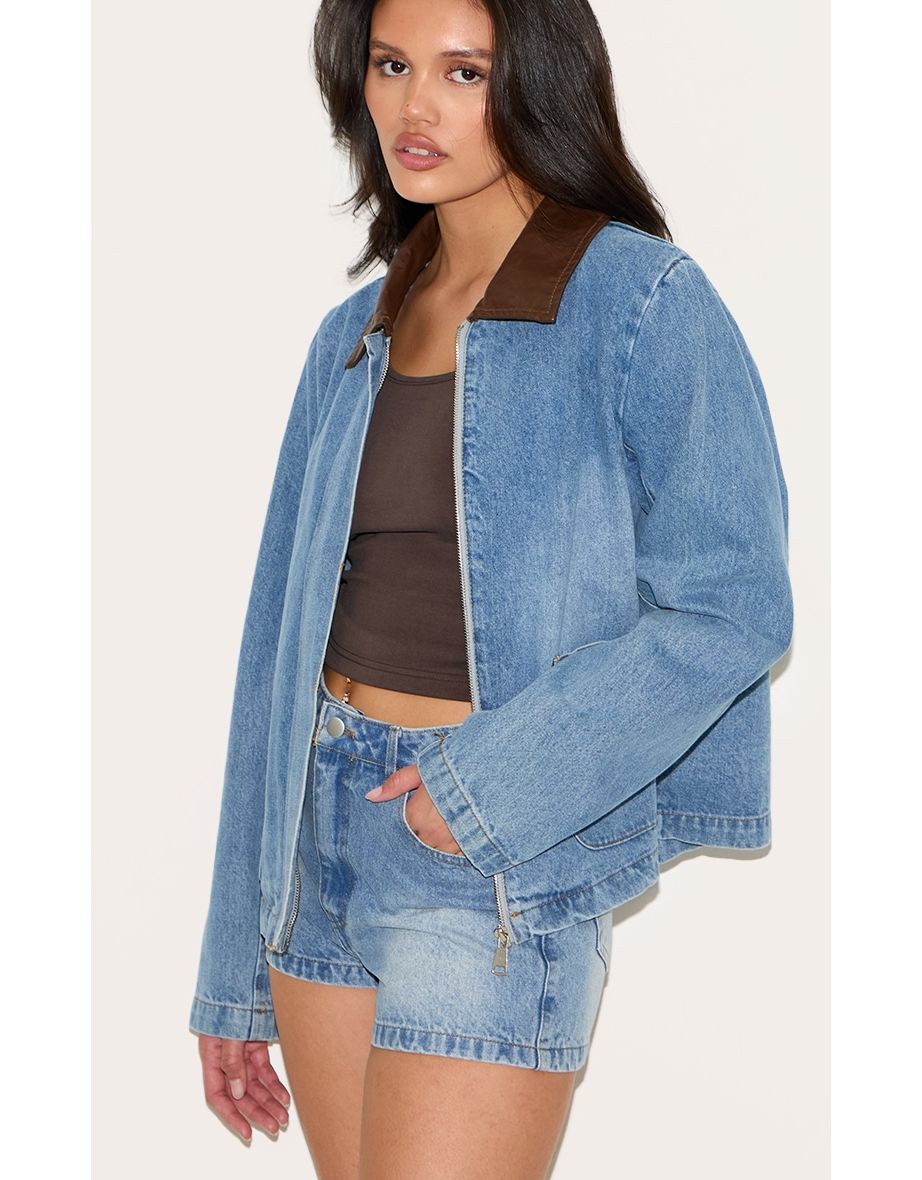 Light Vintage Blue High Waist Denim Hot Pants - 4