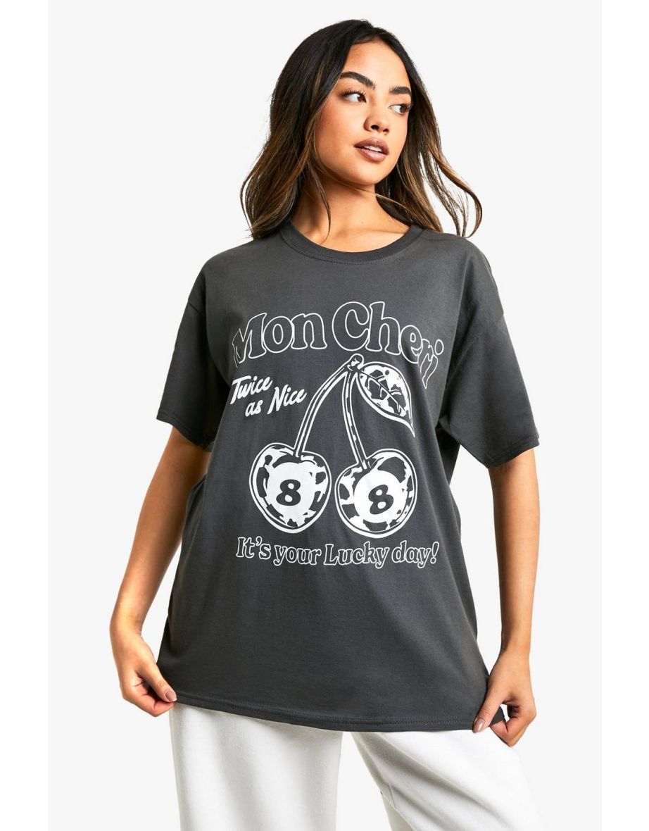 Mon Cheri Slogan Oversized T-Shirt - charcoal