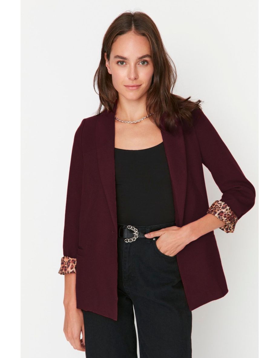 Claret Red Regular Lined Detailed Blazer Jacket