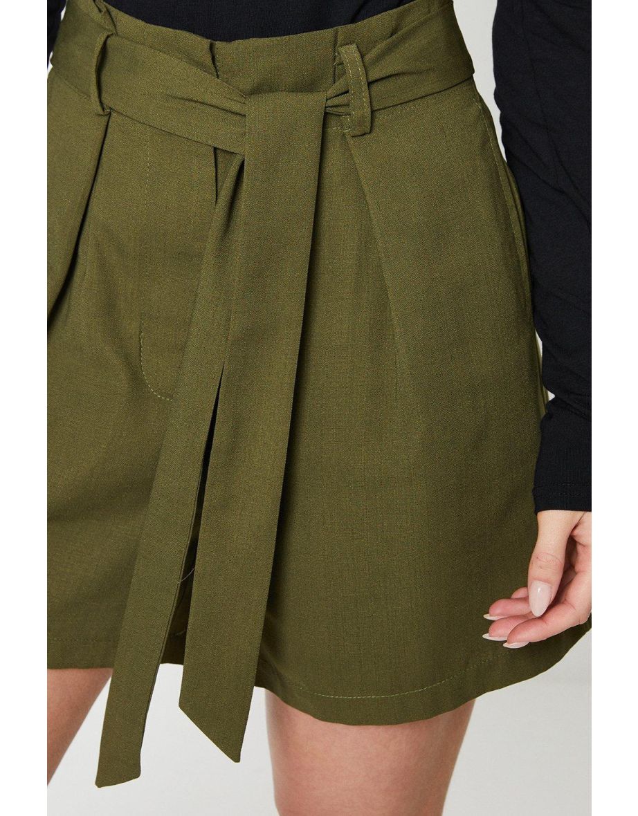 Petite Belted Paperbag Waist Shorts - 3