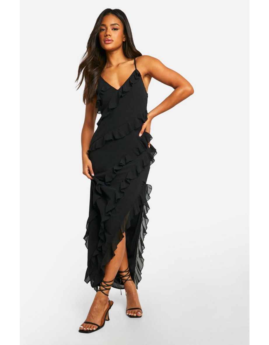 Ruffle Chiffon Maxi Dress - black