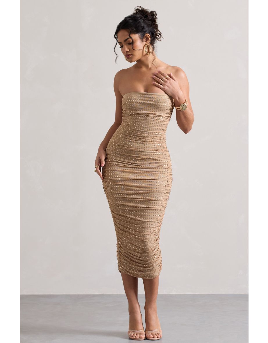Astro | Gold Embellished Bandeau Midi Dress - 3