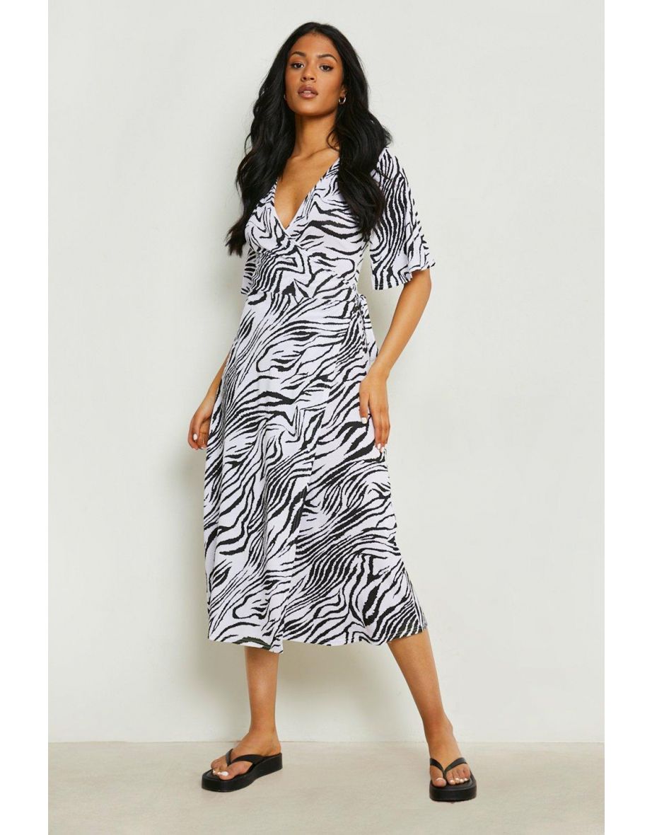 Tall Zebra Print Wrap Dress - black