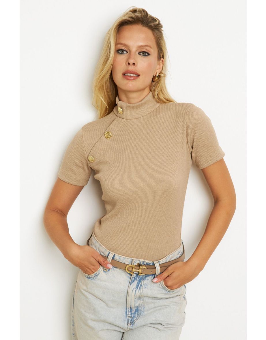 Women's Milk Brown Button Accessory Camisole Blouse