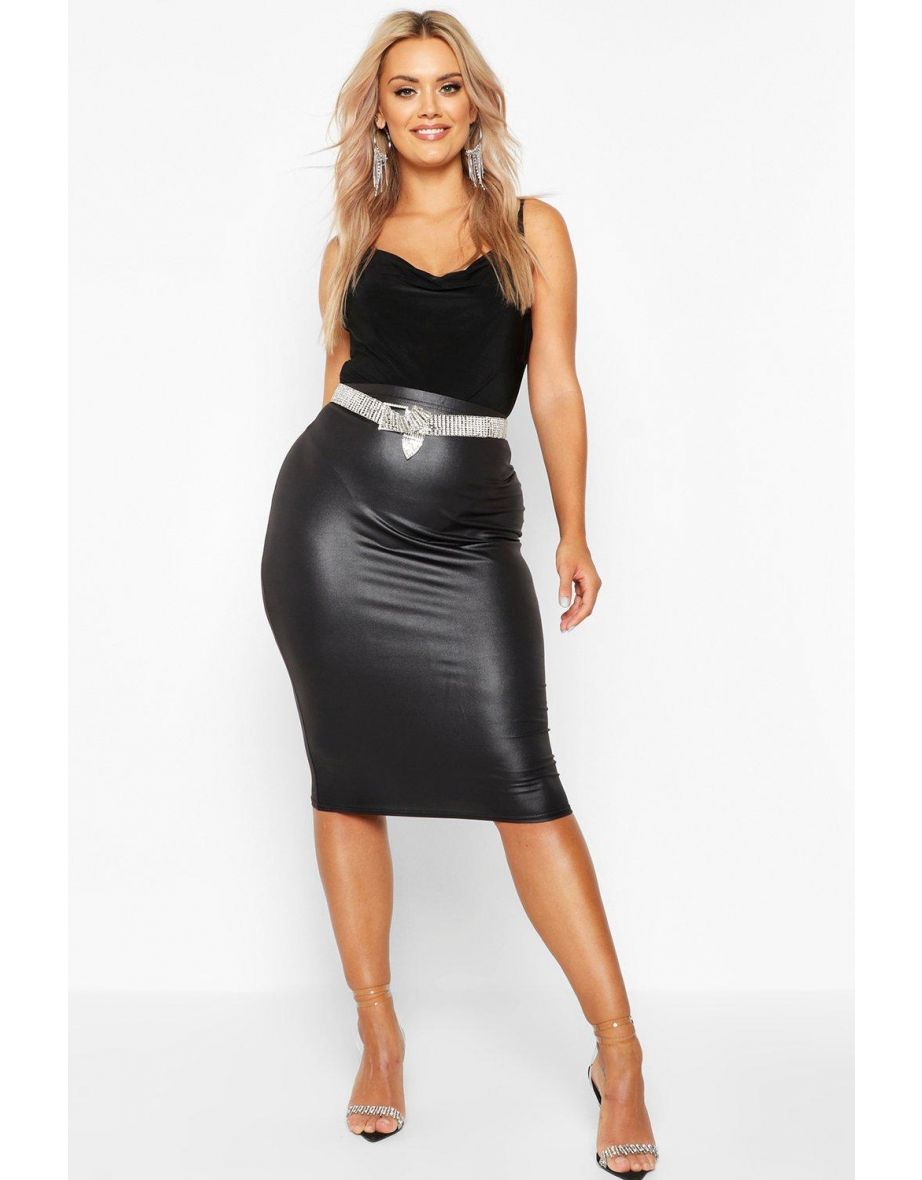 Plus 2 Pack Leather Look + Jersey Midi Skirt - black - 3