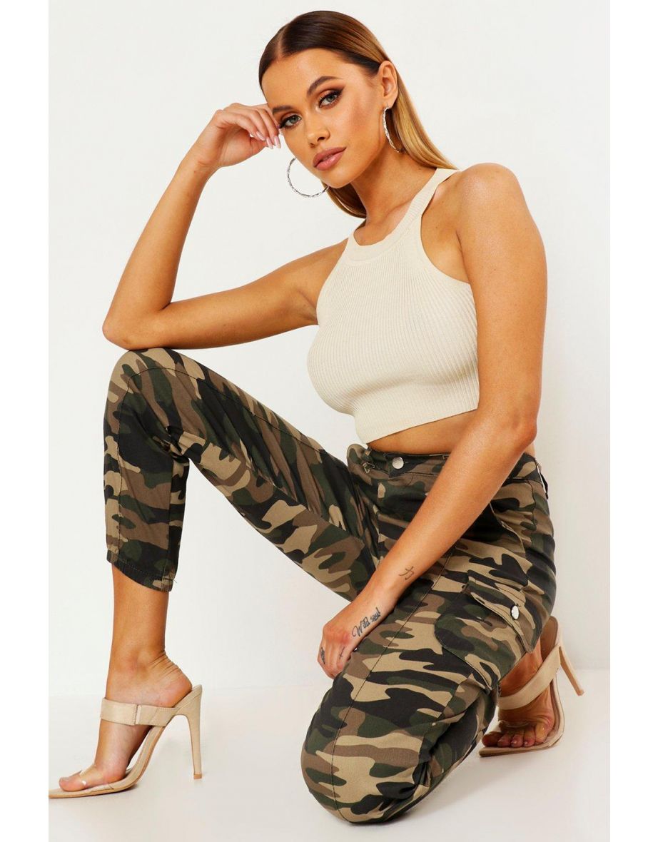 Camo Print Elasticated Hem Cargo Trousers - khaki - 3