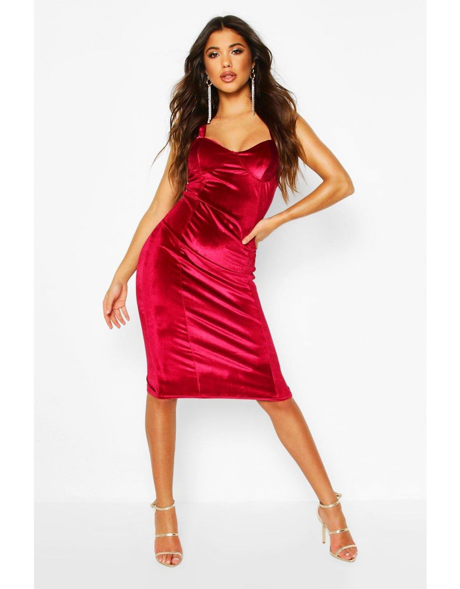 فستان ميدي مخمل - أحمر
