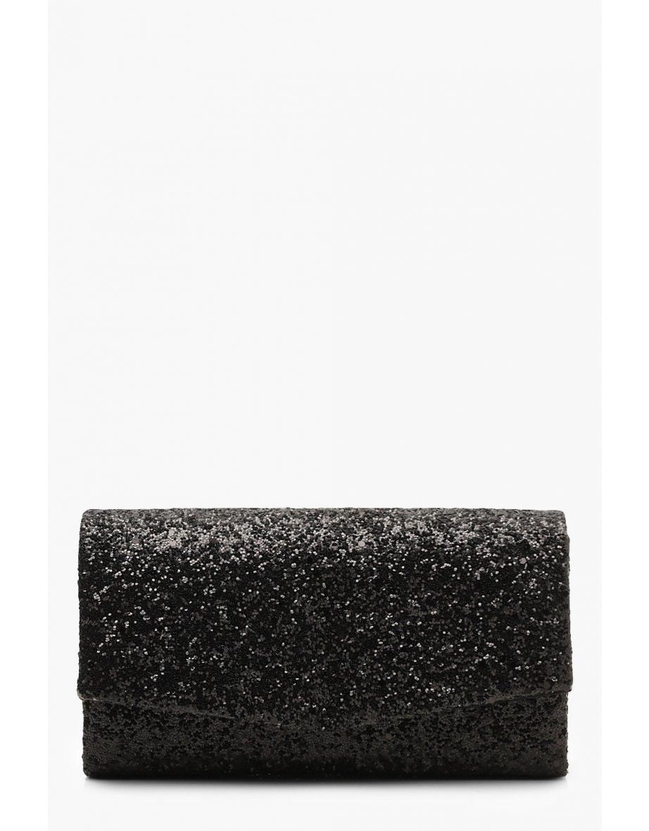Structured Glitter Envelope Clutch Bag With Chain - black