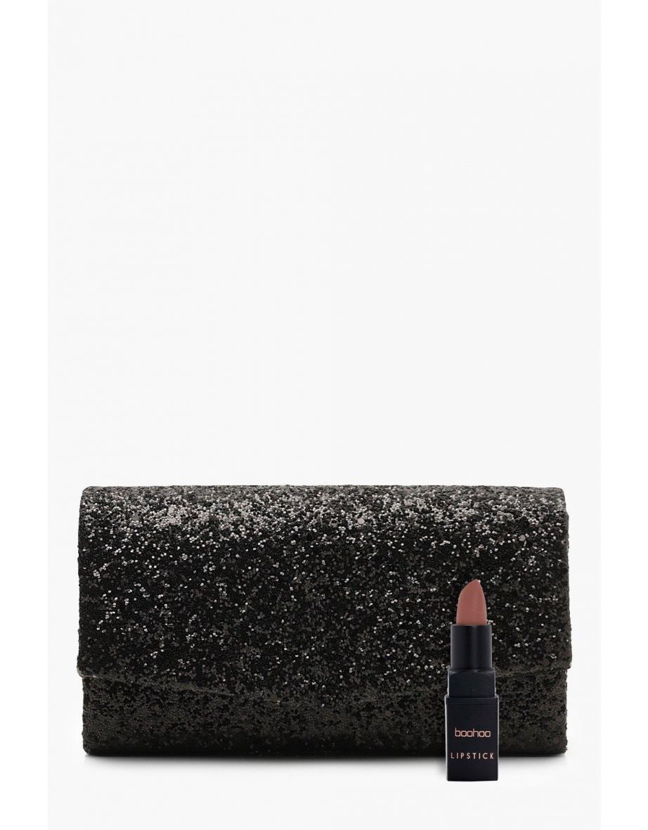 Structured Glitter Envelope Clutch Bag With Chain - black - 3