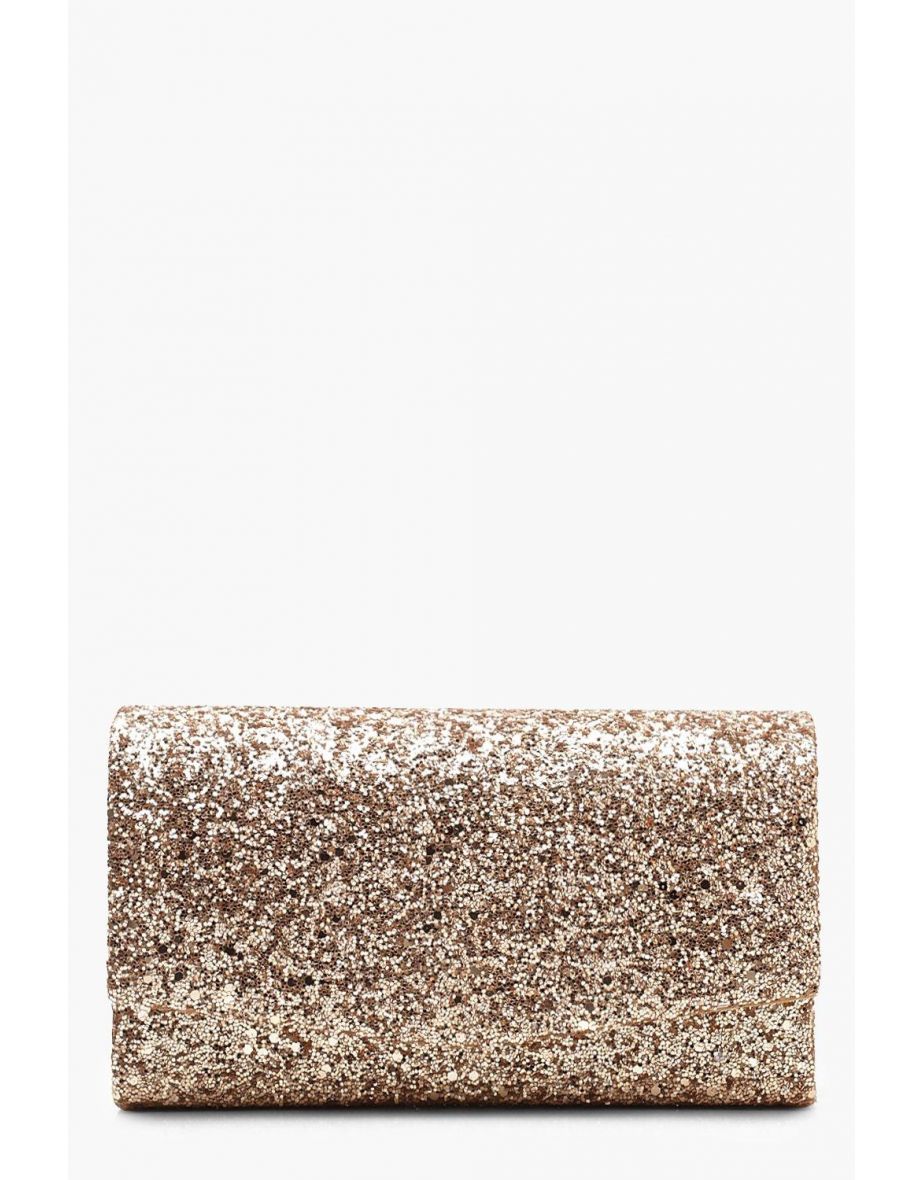 Structured Glitter Envelope Clutch Bag With Chain - rose