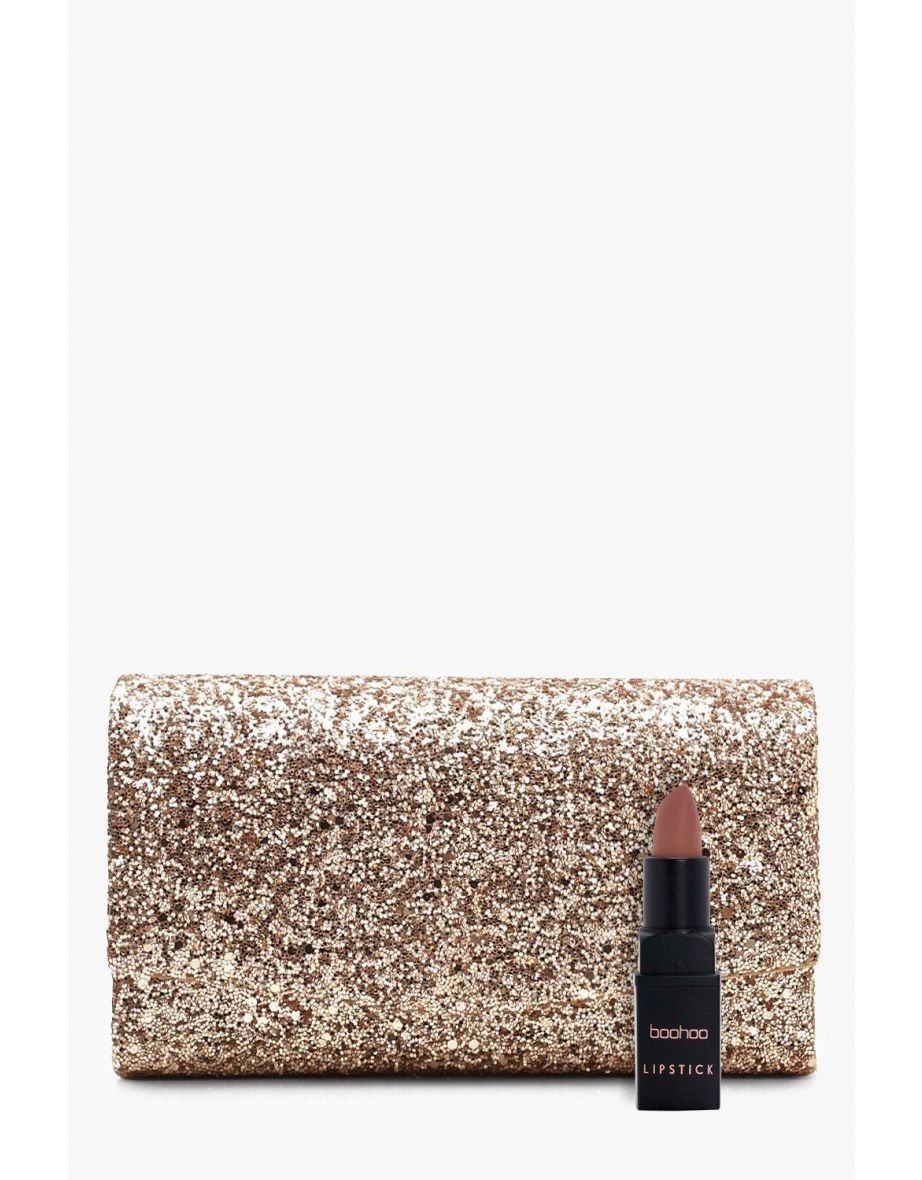 Structured Glitter Envelope Clutch Bag With Chain - rose - 3