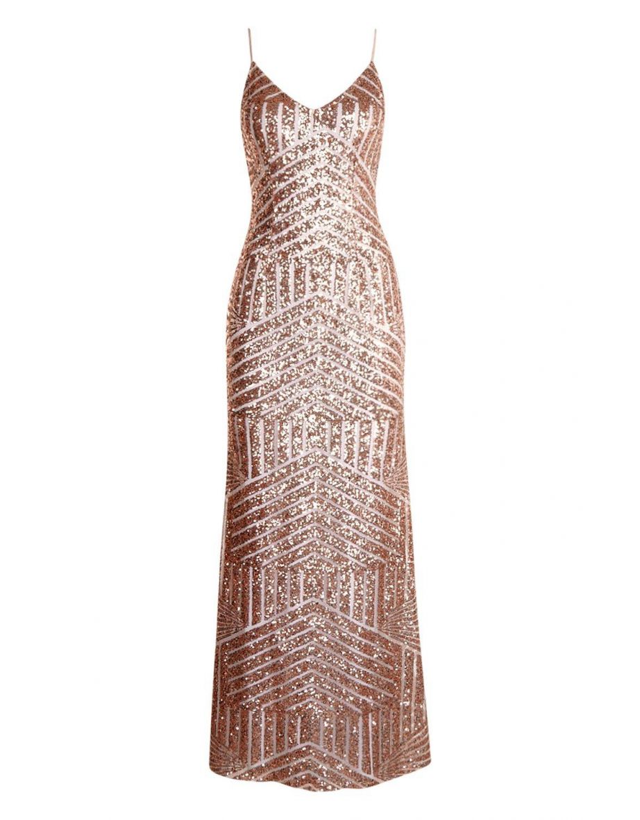 Sequin & Mesh Strappy Maxi Dress - rose - 3