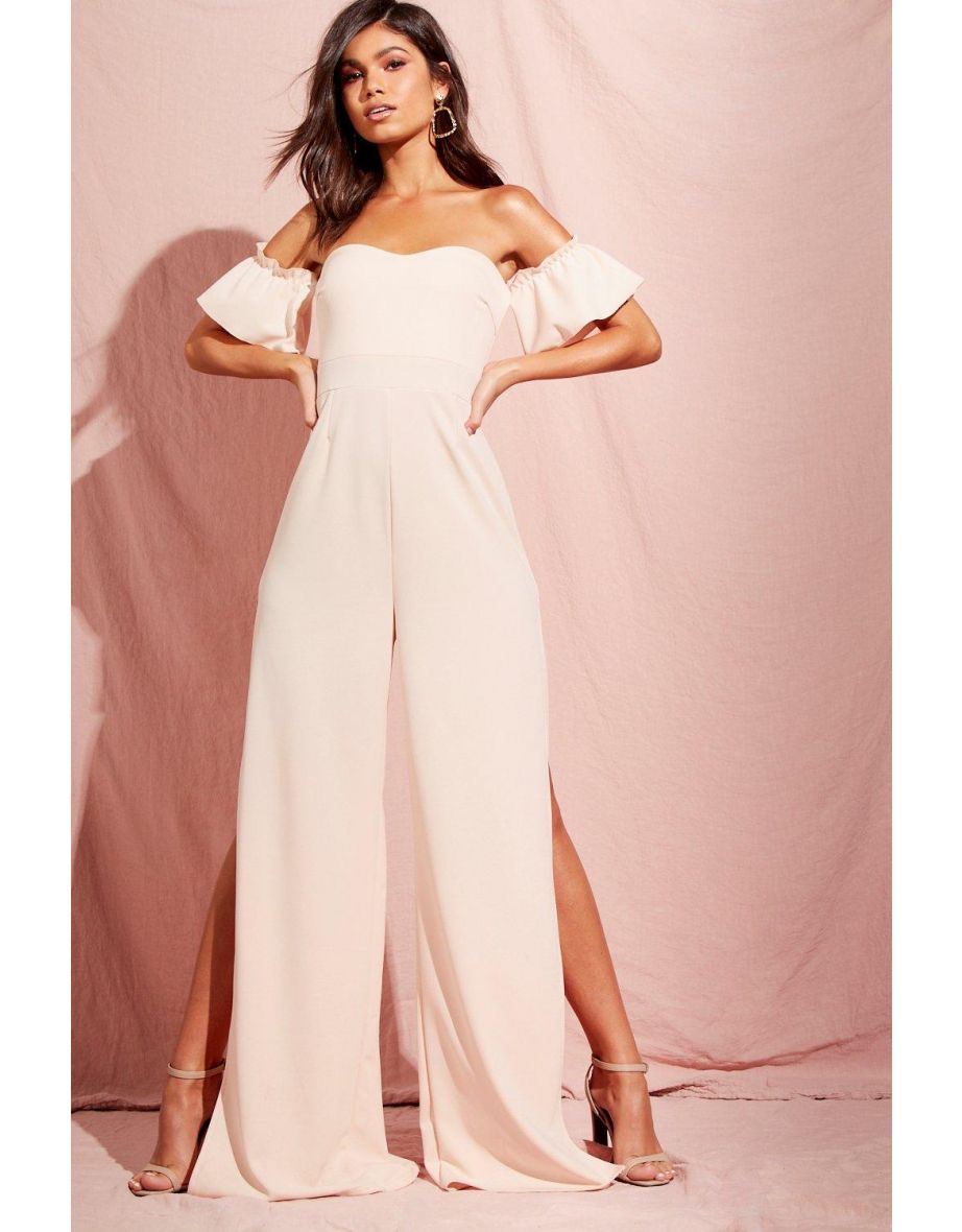 Bardot Gathered Sleeve Wide Leg Jumpsuit - blush