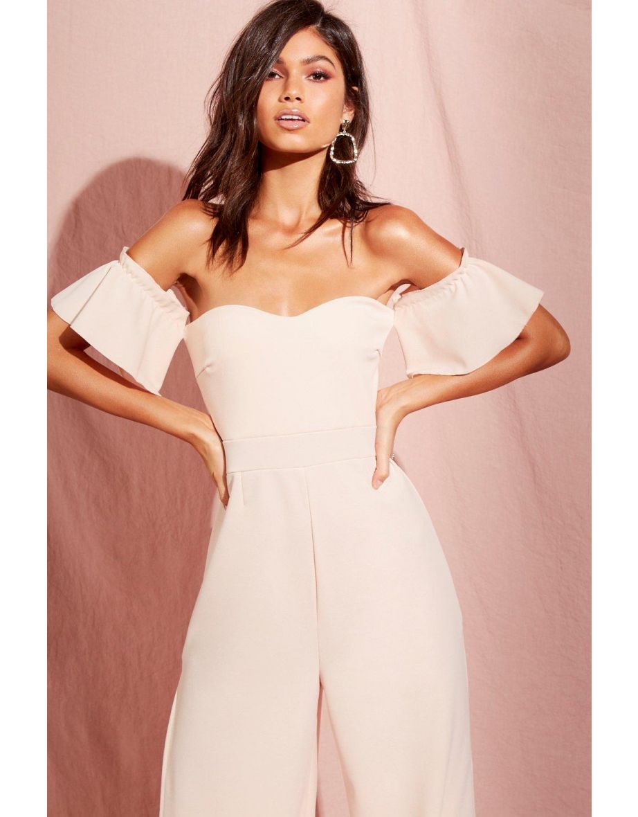 Bardot Gathered Sleeve Wide Leg Jumpsuit - blush - 3
