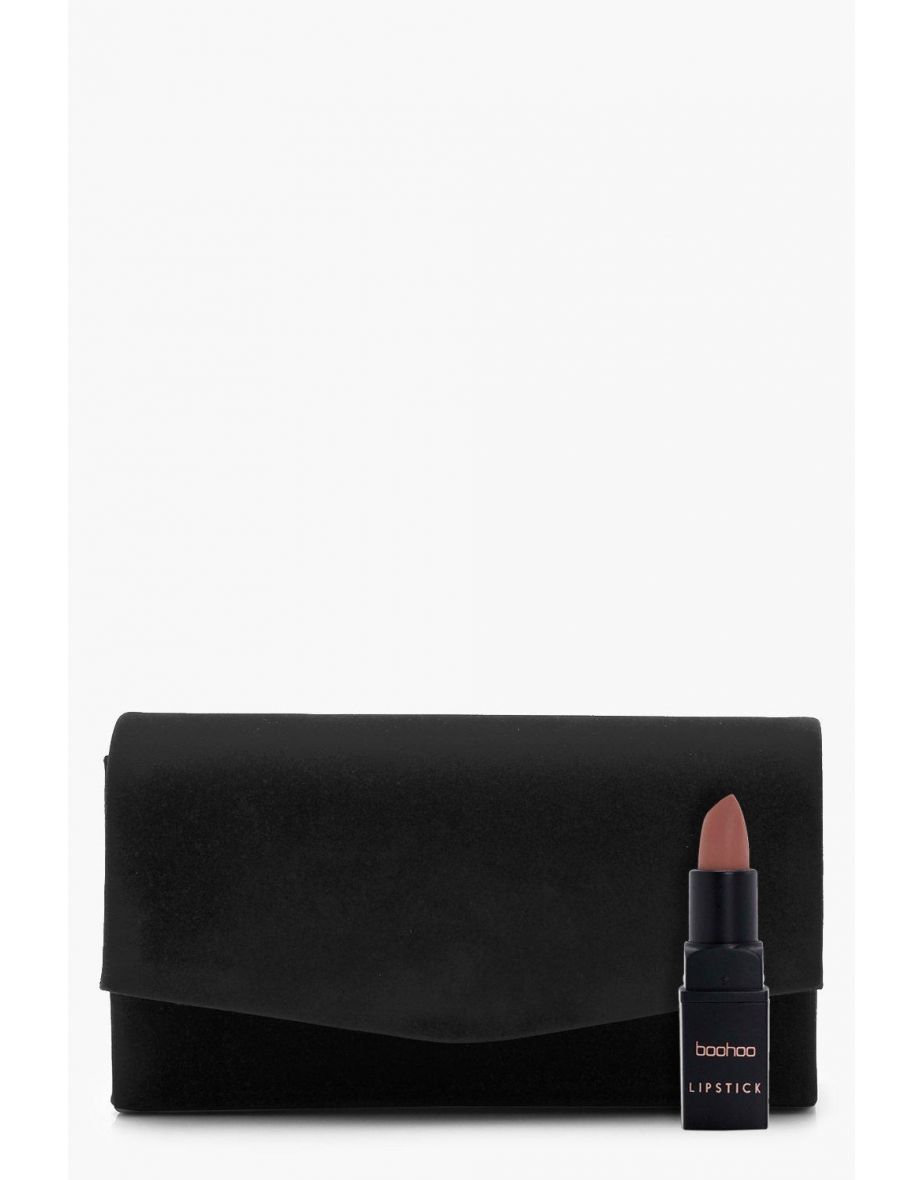 Structured Suedette Clutch Bag & Chain - black - 3