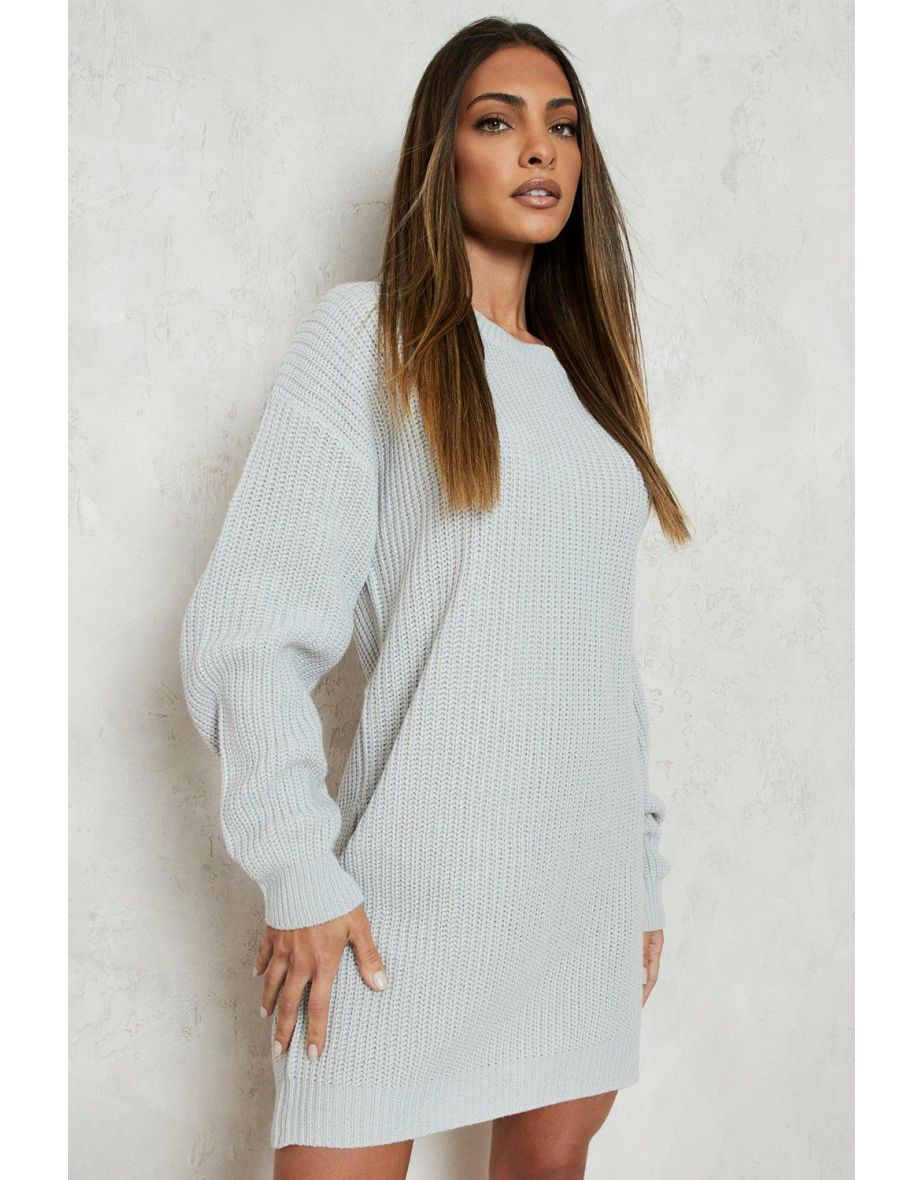 Crew Neck Jumper Dress - silver - 3