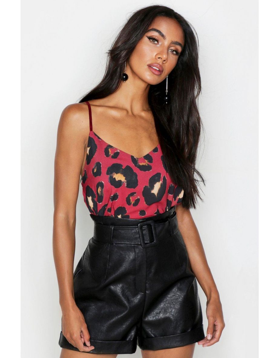 Plain Leopard Cami Woven - burgundy