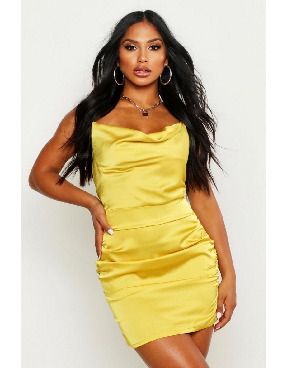 Florence Satin Cowl Neck Bodycon Dress - chartreuse