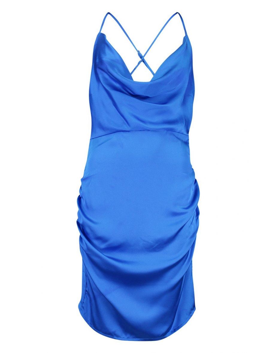 Florence Satin Cowl Neck Bodycon Dress - cobalt - 1