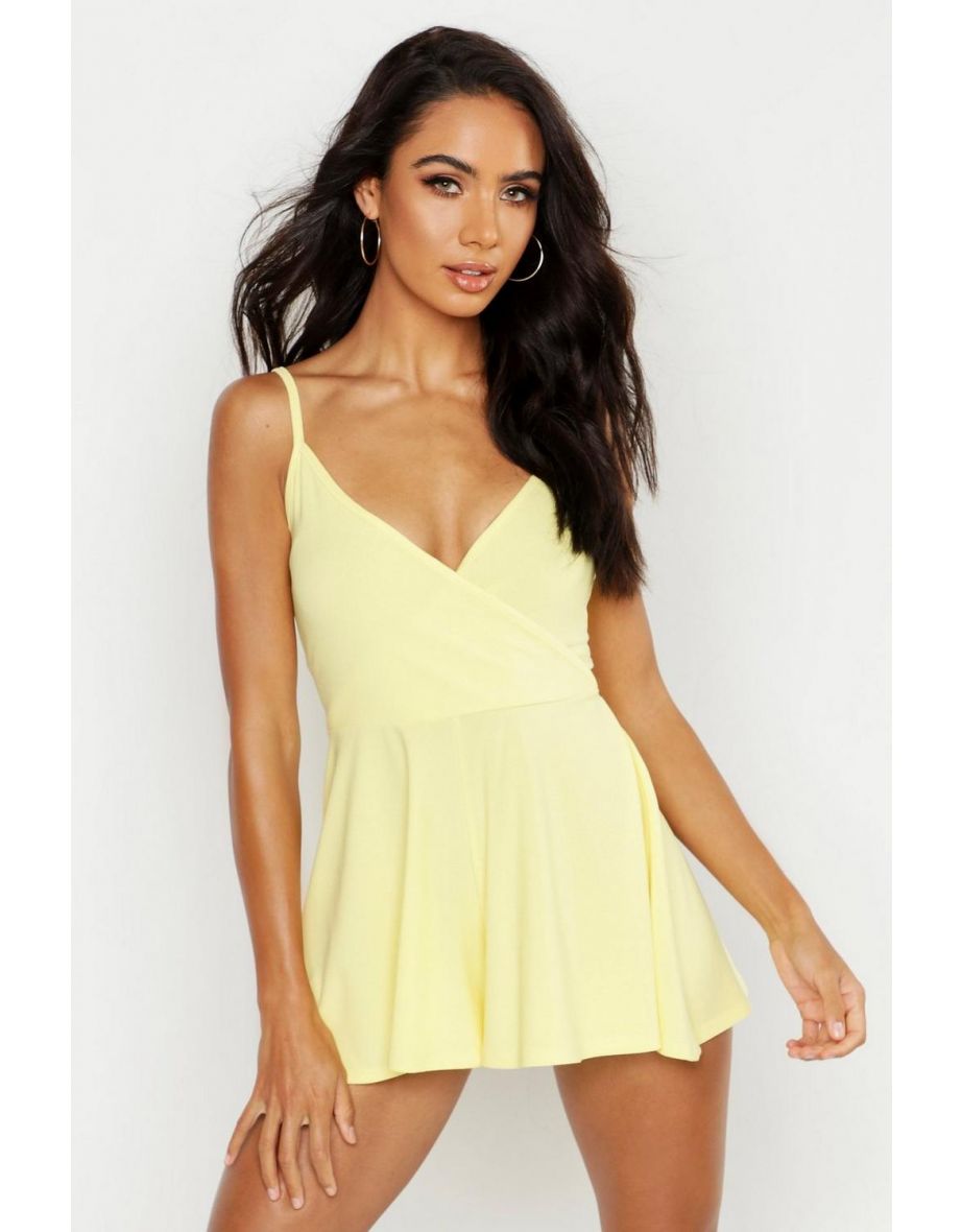 Basic Cami Wrap Playsuit - lemon