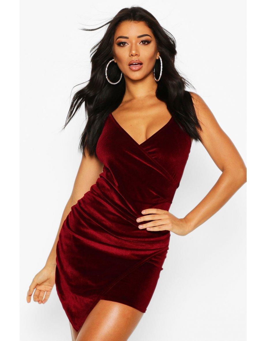 Velvet Wrap Bodycon Dress - black - 3