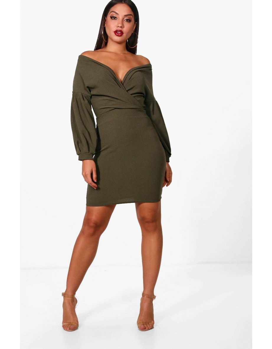 Off the shoulder wrap bodycon dress best sale