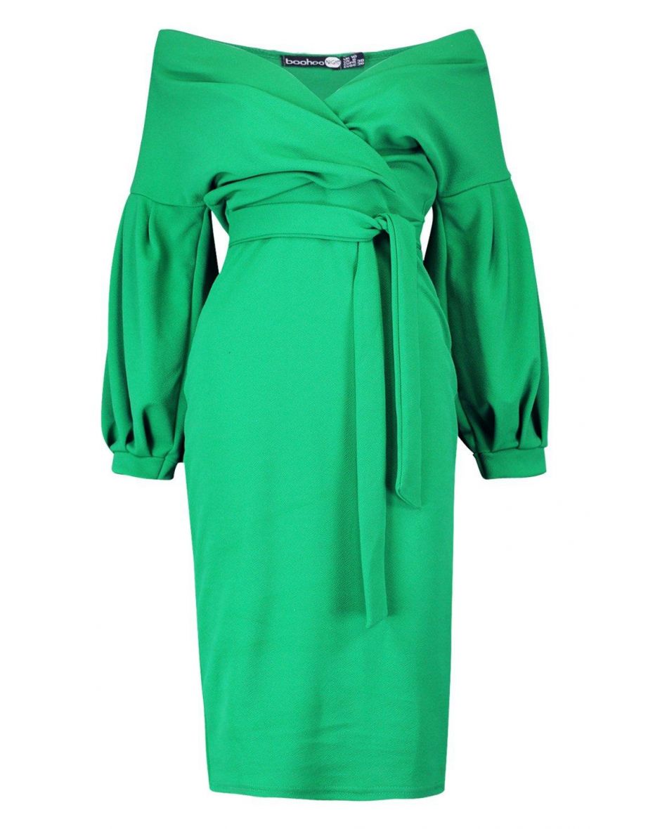 فستان ميدي بتصميم لف وأكتاف مكشوفة - أخضر - 2