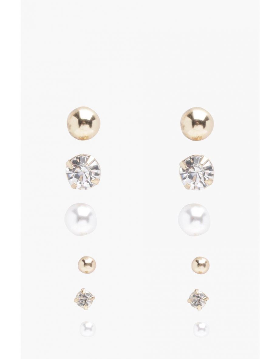 Diamante And Pearl Stud 6 Pack - gold