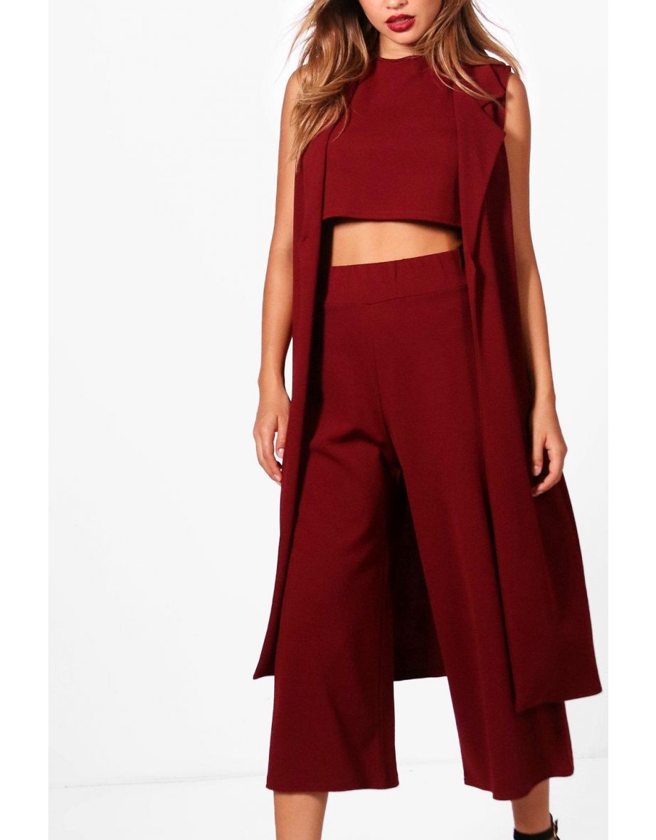 3 Piece Crop Culotte & Duster Co-Ord Set - mulberry - 3