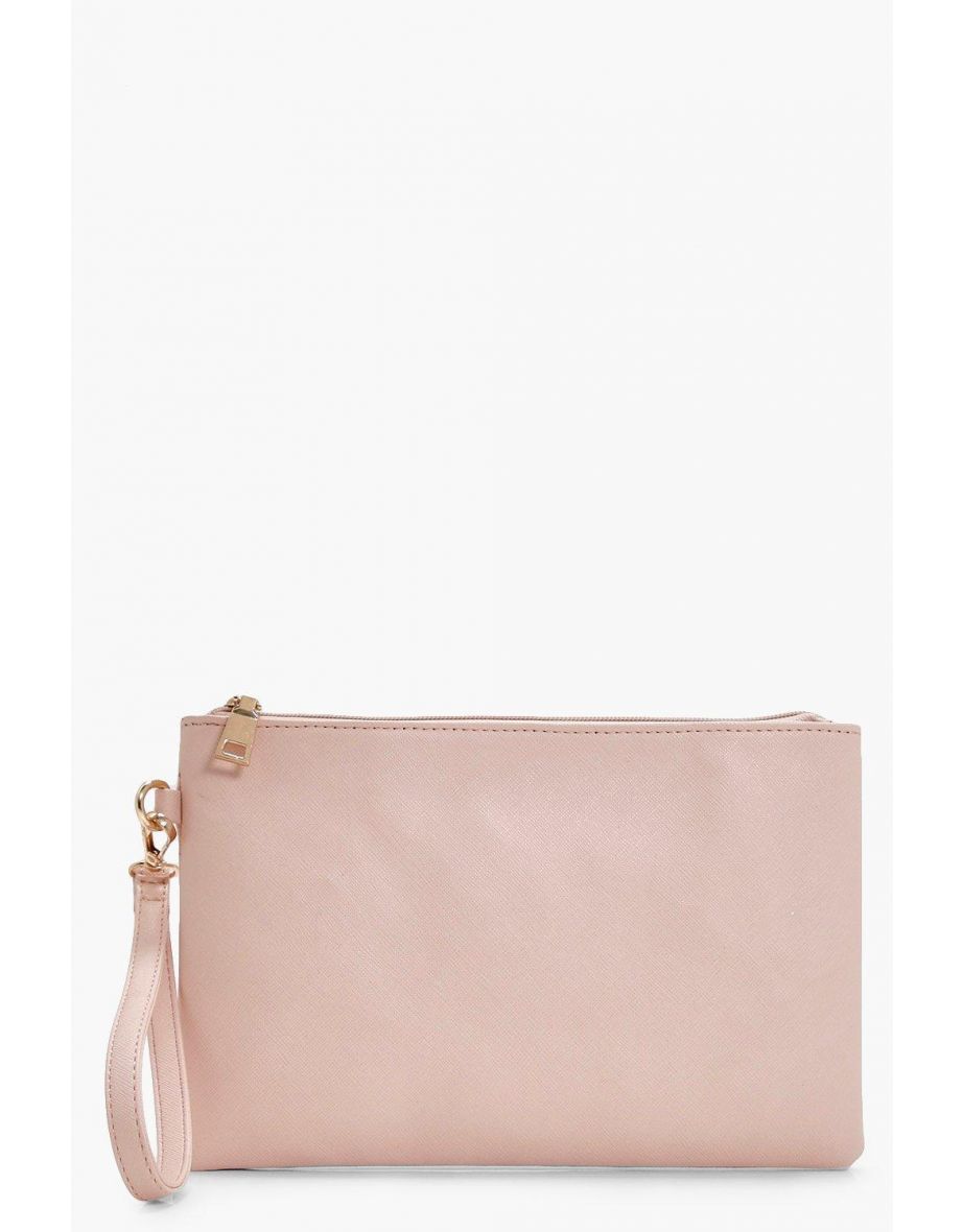 Cross Hatch Zip Top Clutch Bag - nude