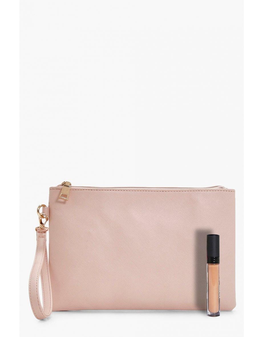 Cross Hatch Zip Top Clutch Bag - nude - 3