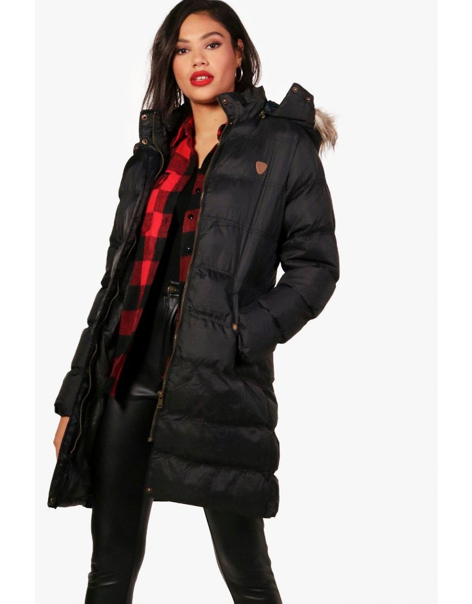 Longline Padded Faux Fur Hooded Jacket - black - 3