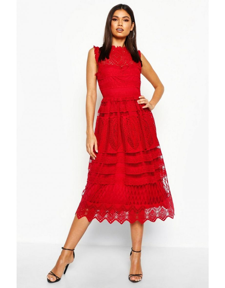 Boutique Lace Skater Bridesmaid Dress - red