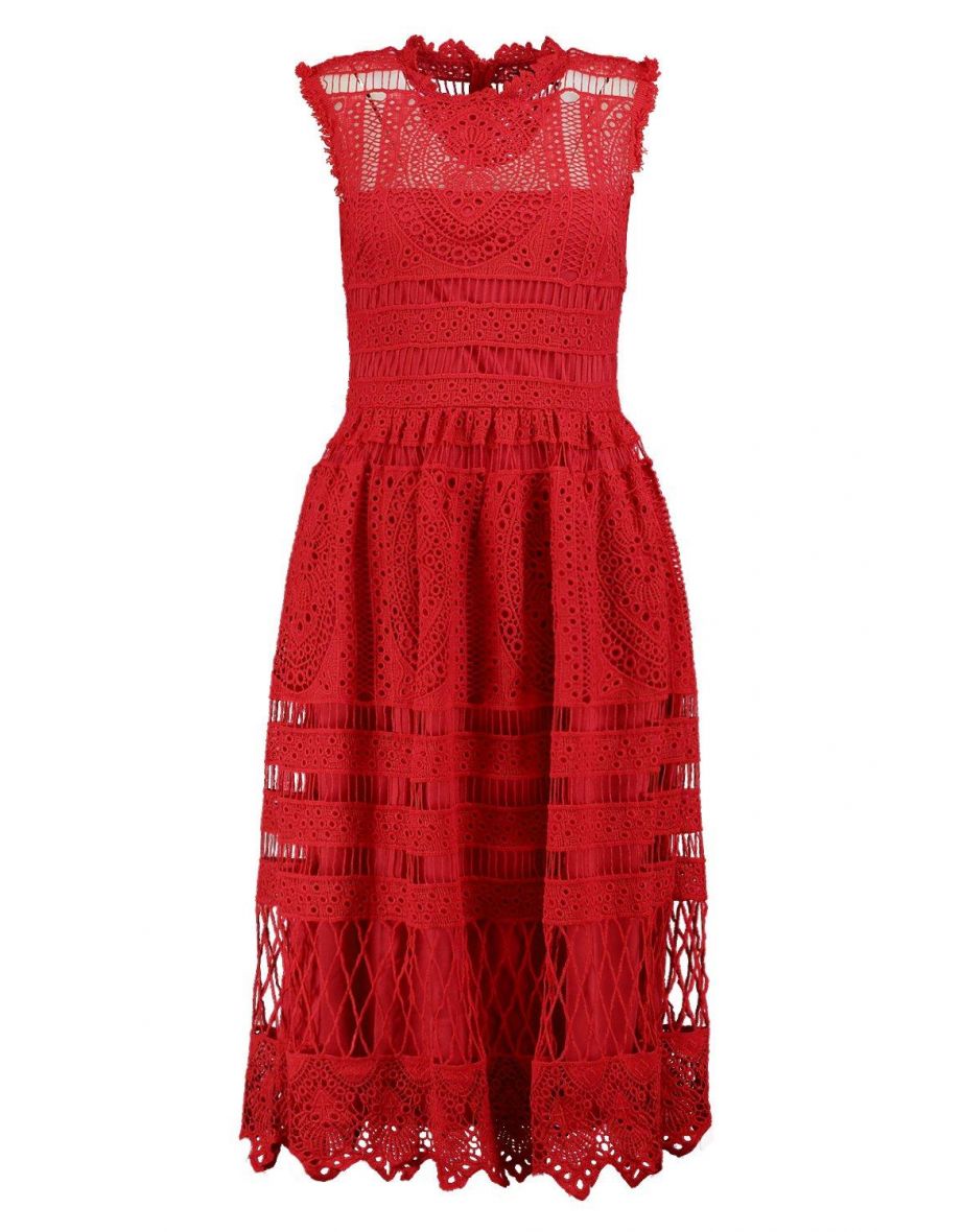 Boutique Lace Skater Bridesmaid Dress - red - 1