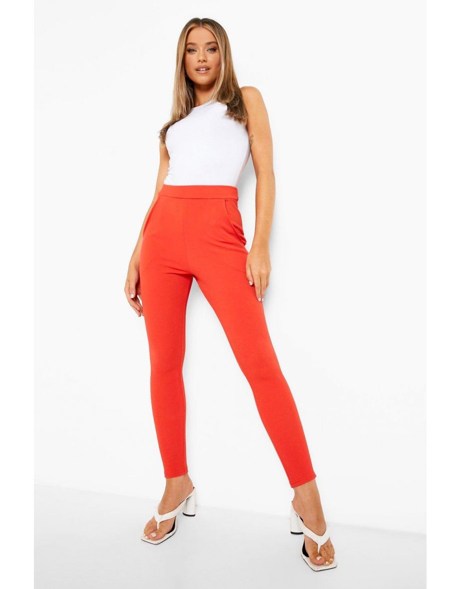 Basic Crepe Stretch Skinny Trousers - orange - 3