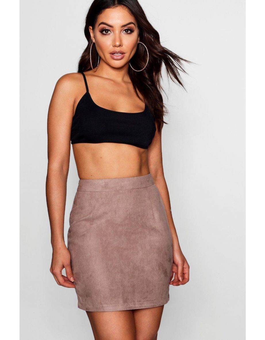 Woven Soft Suedette A Line Mini Skirt - taupe