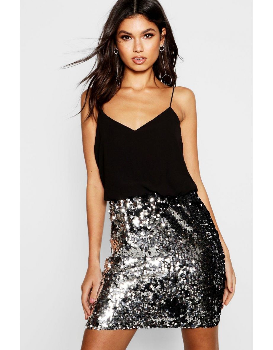 Boutique Sequin Skirt 2 in 1 Bodycon Dress - black