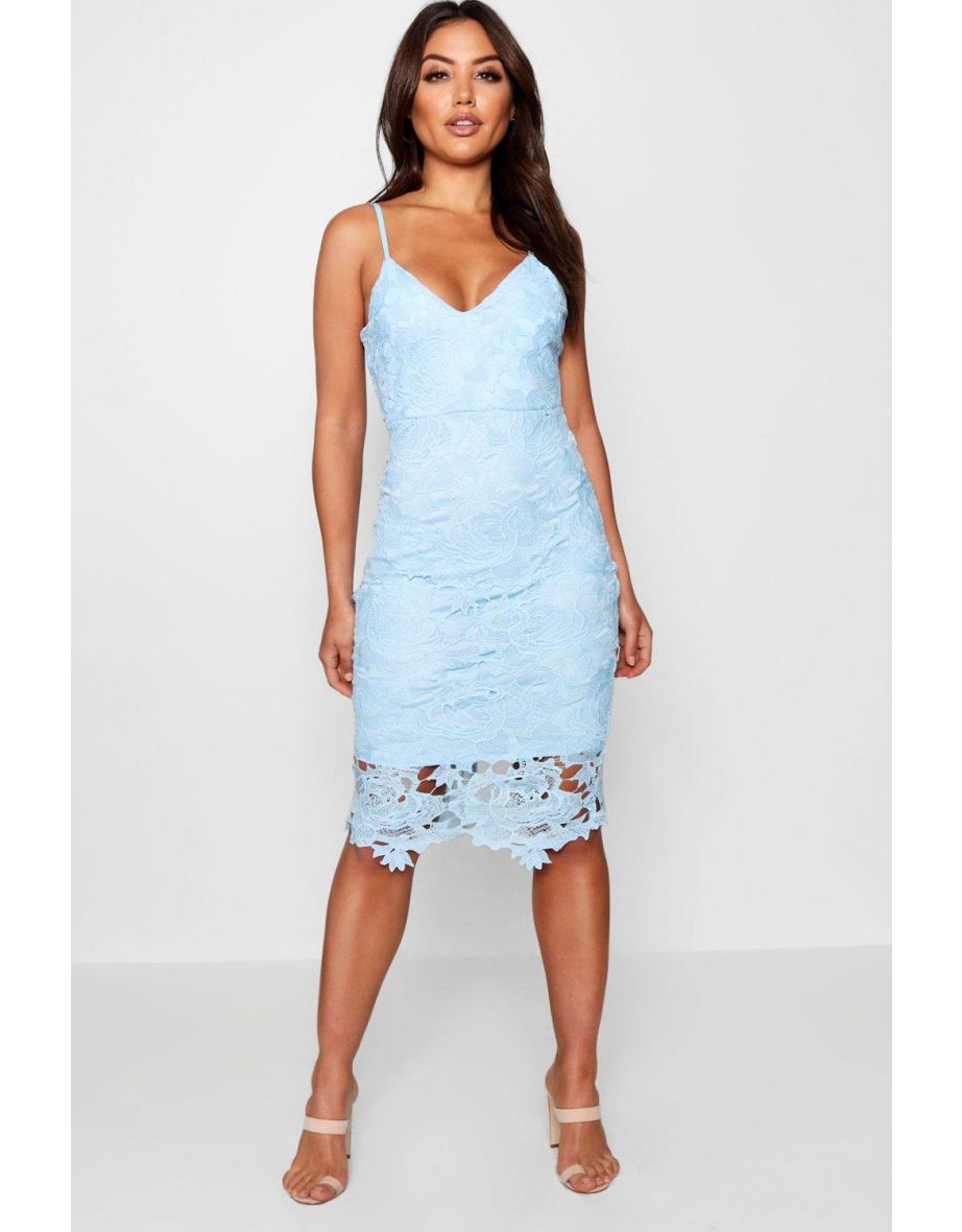 Boutique Crochet Lace Strappy Midi Dress - sky
