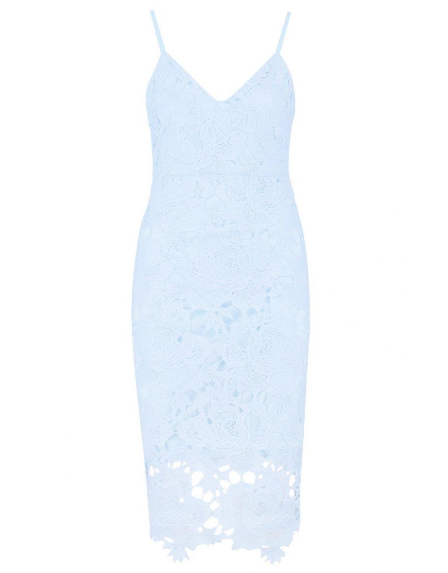 Boutique Crochet Lace Strappy Midi Dress - sky - 1