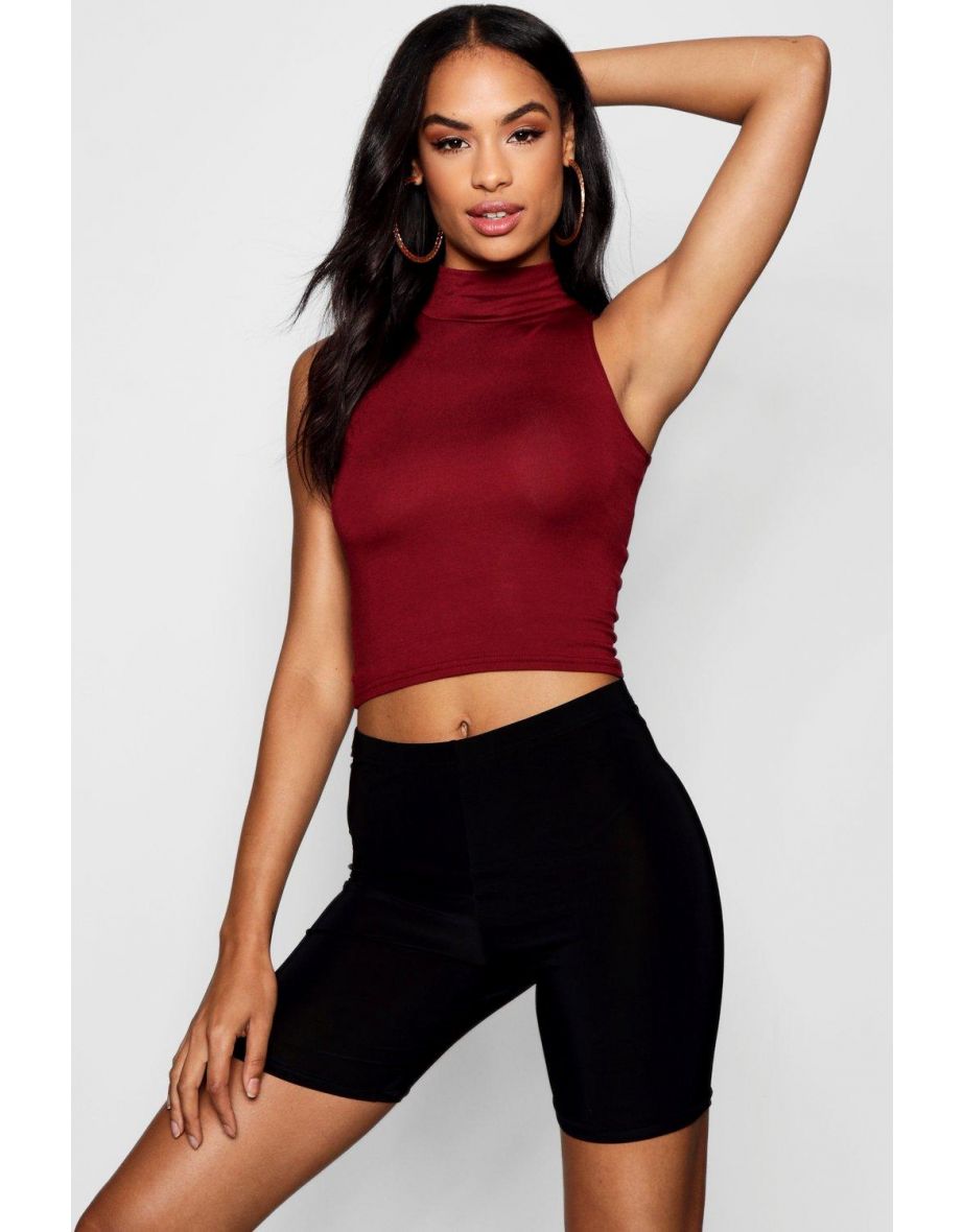 Tall  High Neck Crop Top - black - 3