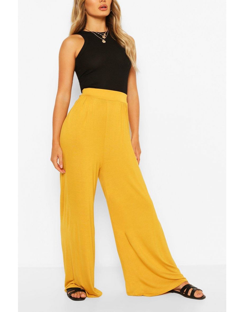 Basic Pin Tuck Soft Wide Leg Trousers - mustard