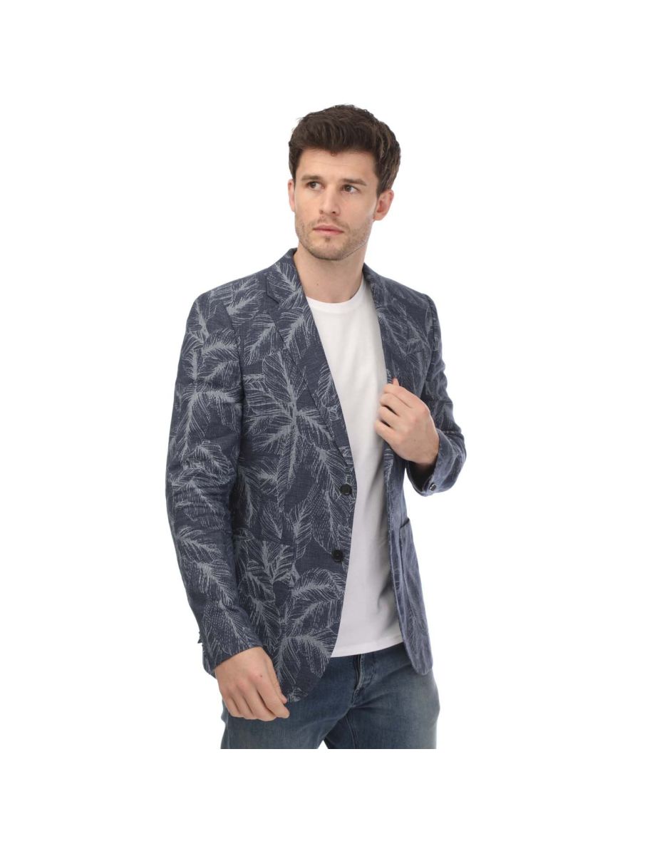 Men's Ted Baker Postoj Slim Cotton Linen Printed Blazer in Blue