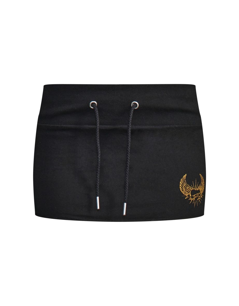 Black Graphic Printed Super Micro Sweat Skirt - 5
