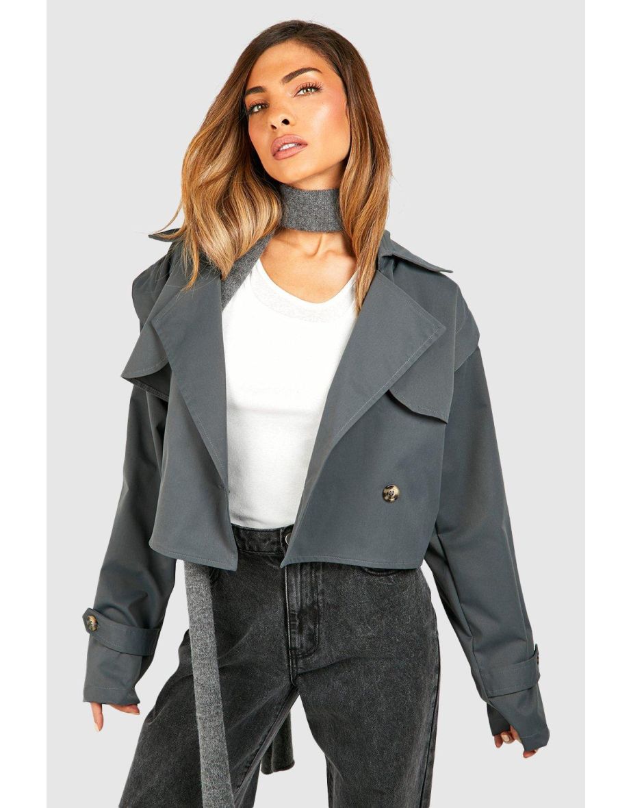 Crop Trench Coat - grey