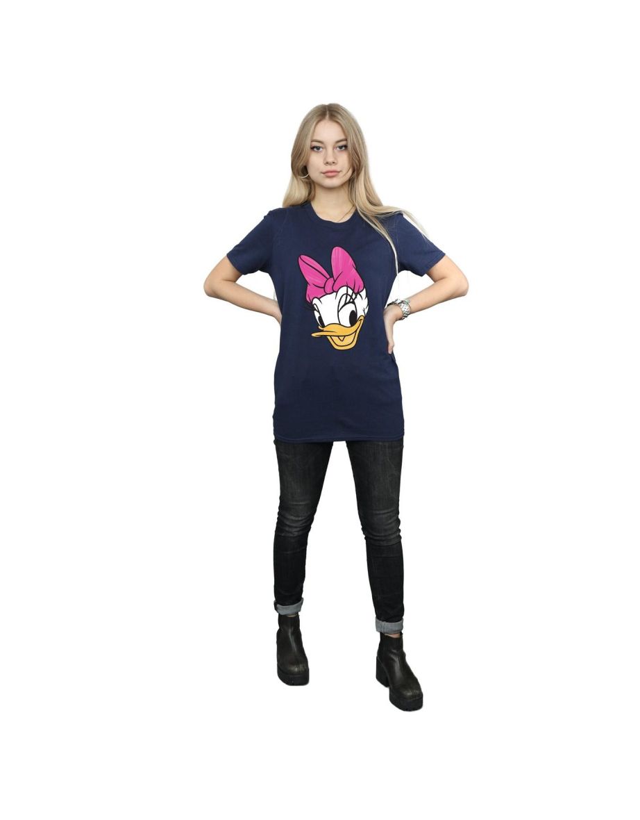 Disney Womens/Ladies Daisy Duck Head Painted Cotton Boyfriend T-Shirt - Navy Blue - 3