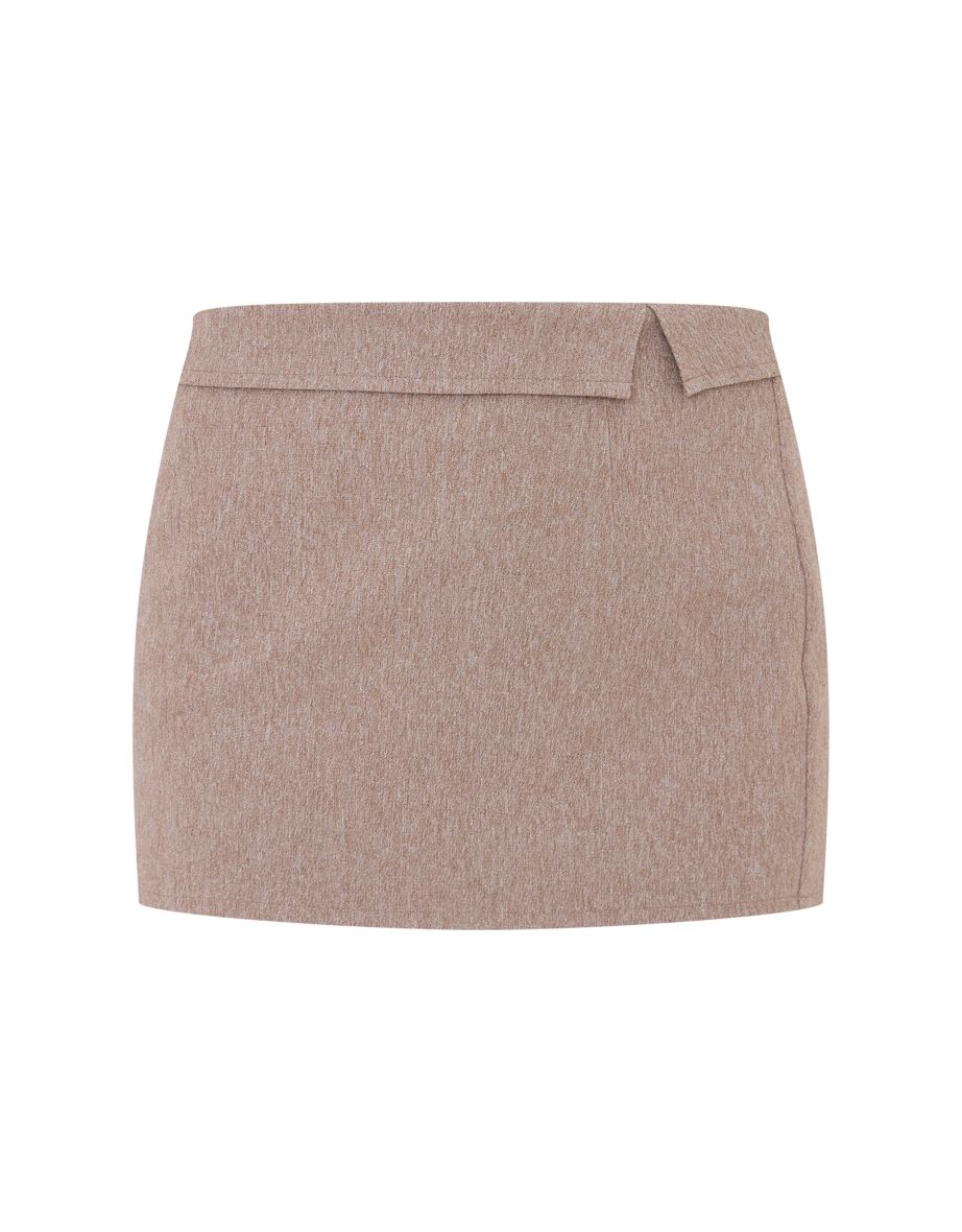 Light Taupe Tailored Waistband Detail Mini Skirt - 5
