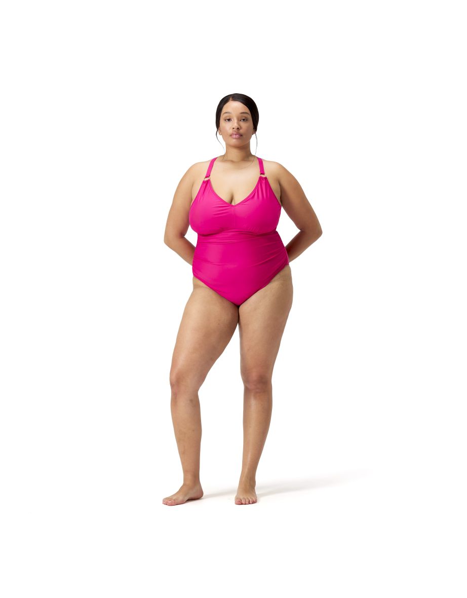 Women's Speedo Shaping V-Neck Plus 1 Piece Swimsuit in Pink