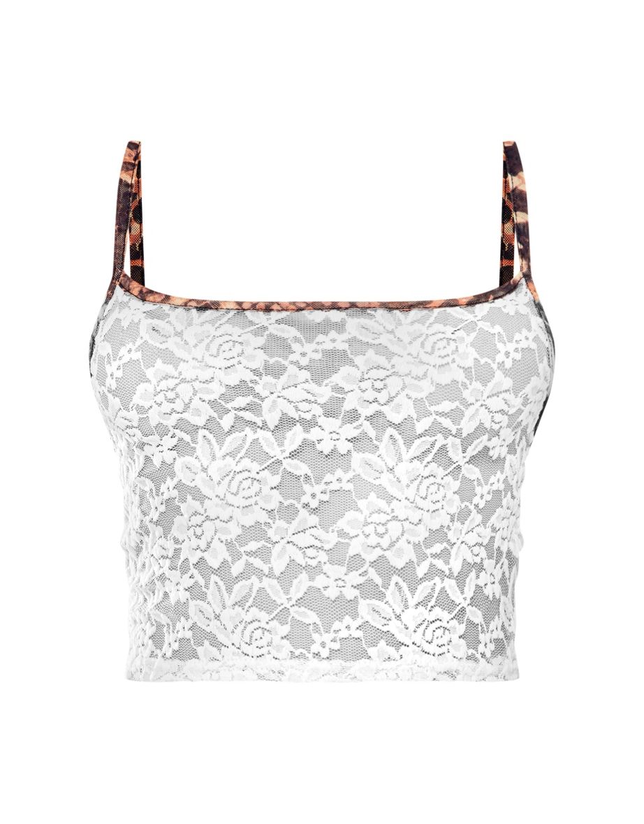 Baby Pink Lace Leopard Print Trim Cami Top - 4